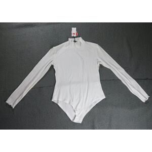 New Cider Womens Bodysuit White Large Long Sleeve Ribbed Mock neck Turtleneck